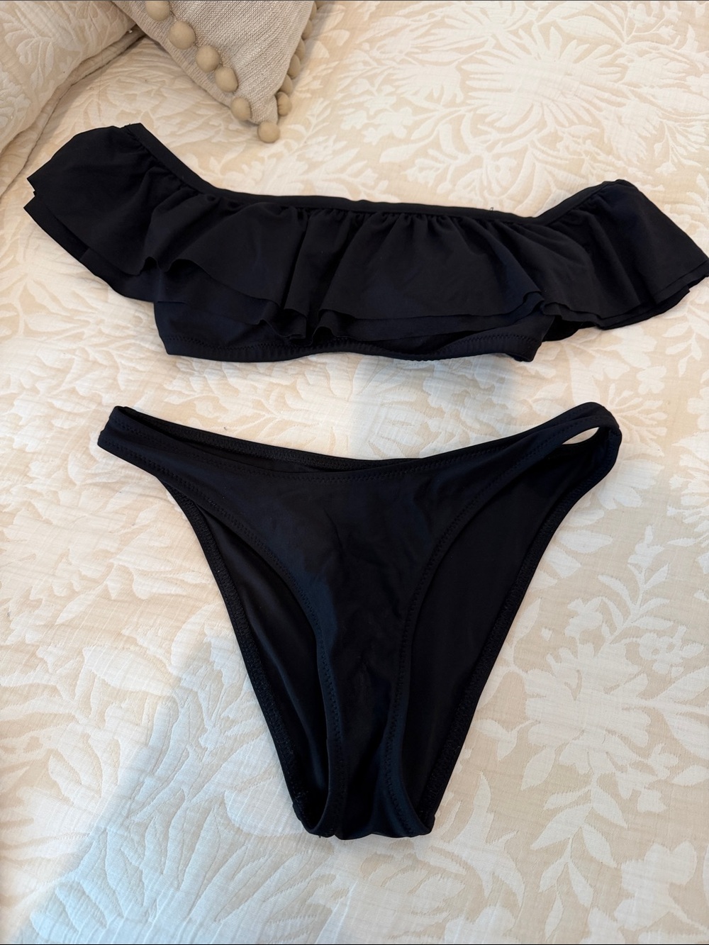 J. Crew Black Ruffle Off-Shoulder Bikini Set